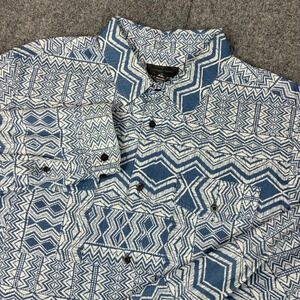 Houston White Mens XL Blue White Geometric Tribal Print Cotton Button Down Shirt